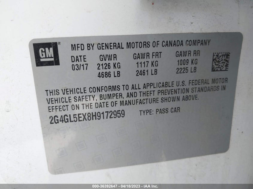 VIN 2G4GL5EX8H9172959 2017 BUICK REGAL SPORT TOURING