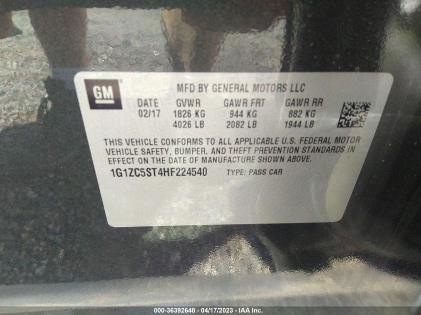2017 CHEVROLET MALIBU LS - 1G1ZC5ST4HF224540