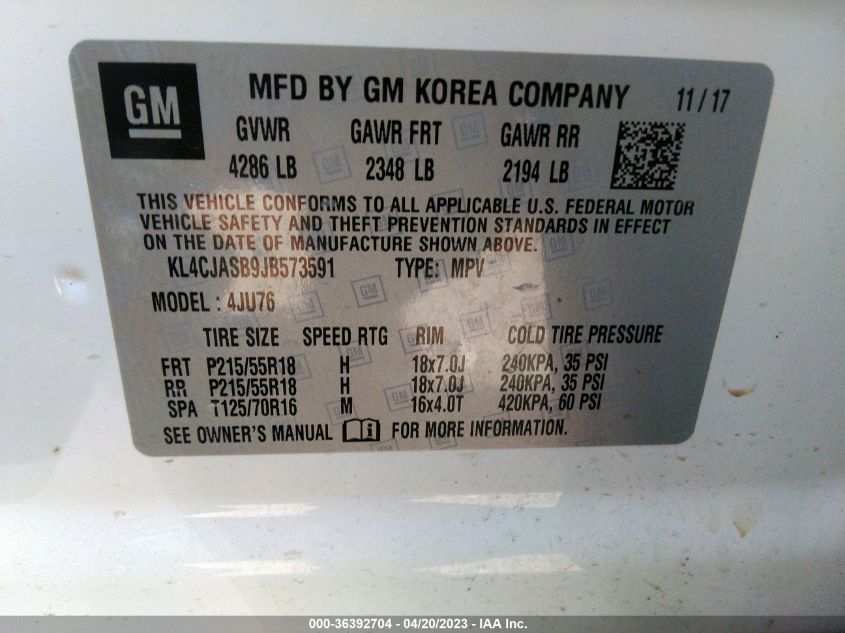 2018 BUICK ENCORE PREFERRED - KL4CJASB9JB573591