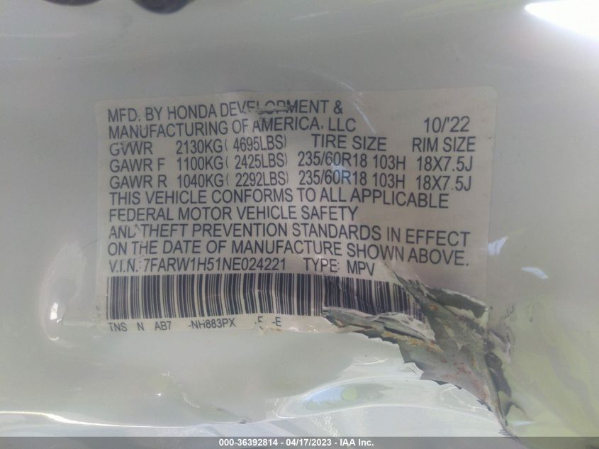 2022 HONDA CR-V EX - 7FARW1H51NE024221