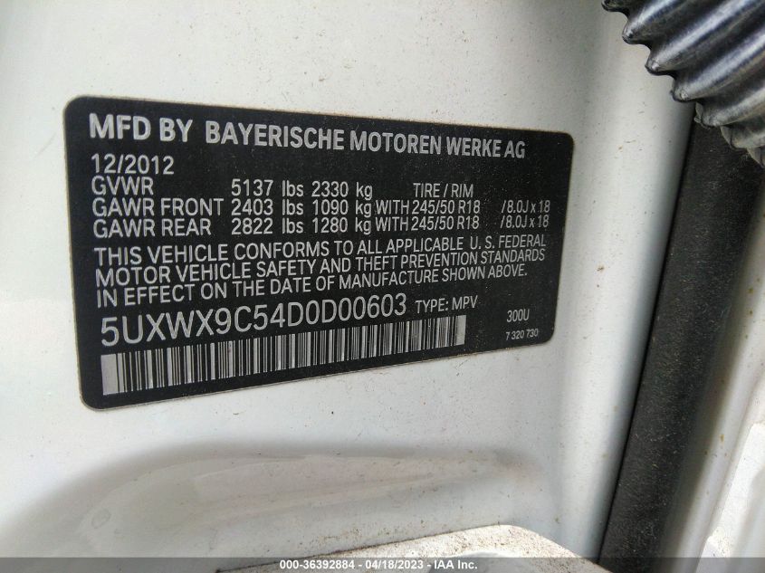 2013 BMW X3 XDRIVE28I - 5UXWX9C54D0D00603