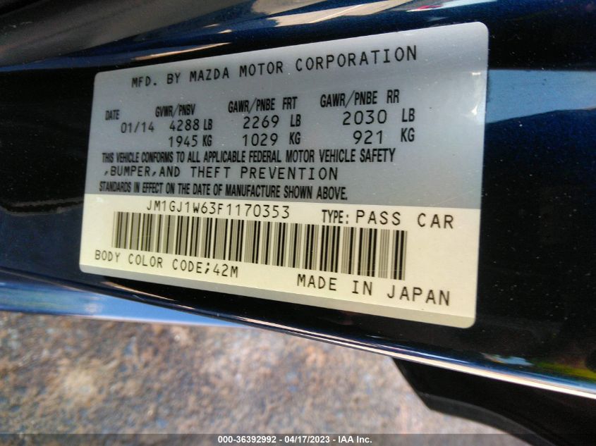 2015 MAZDA MAZDA6 I GRAND TOURING - JM1GJ1W63F1170353