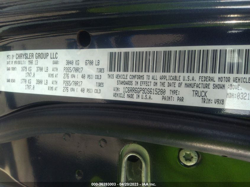 2013 RAM 1500 SLT - 1C6RR6GP9DS615280