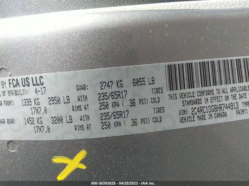 2017 CHRYSLER PACIFICA TOURING - 2C4RC1DG8HR744913