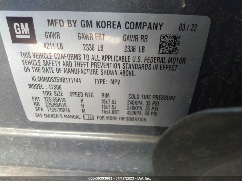 2022 BUICK ENCORE GX SELECT - KL4MMDS25NB111144