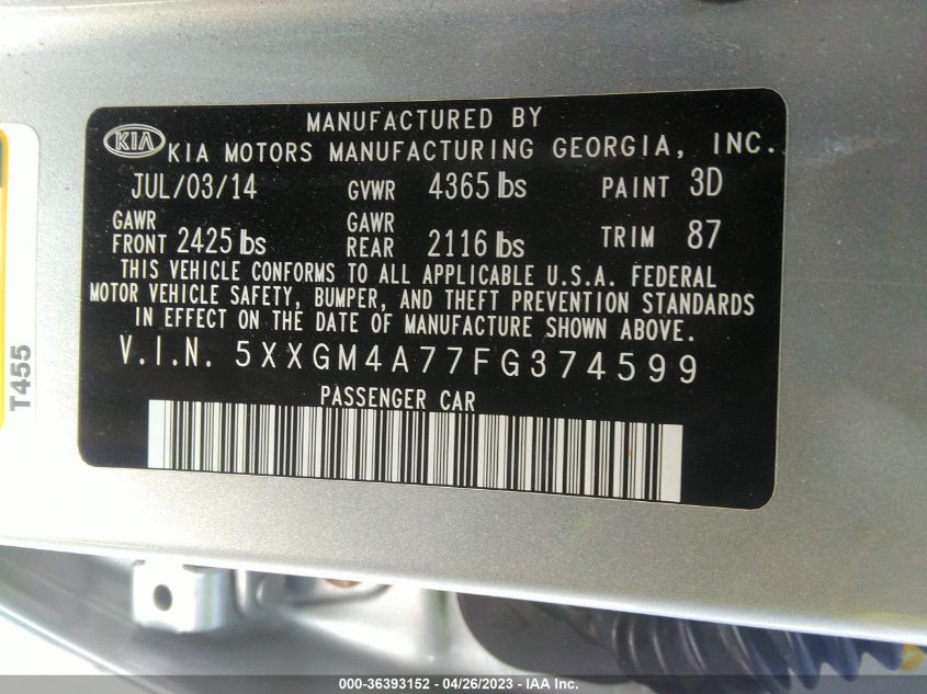 2015 KIA OPTIMA LX - 5XXGM4A77FG374599