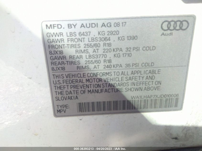 2018 AUDI Q7 PREMIUM PLUS - WA1LHAF7XJD010006