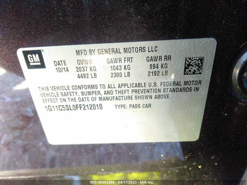 2015 CHEVROLET MALIBU LT - 1G11C5SL0FF212010