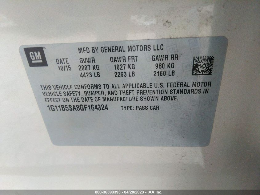 2016 CHEVROLET MALIBU LIMITED LS - 1G11B5SA8GF164324