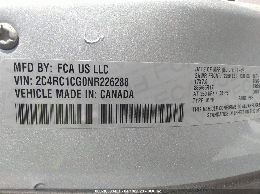 2022 CHRYSLER VOYAGER LX - 2C4RC1CG0NR226288