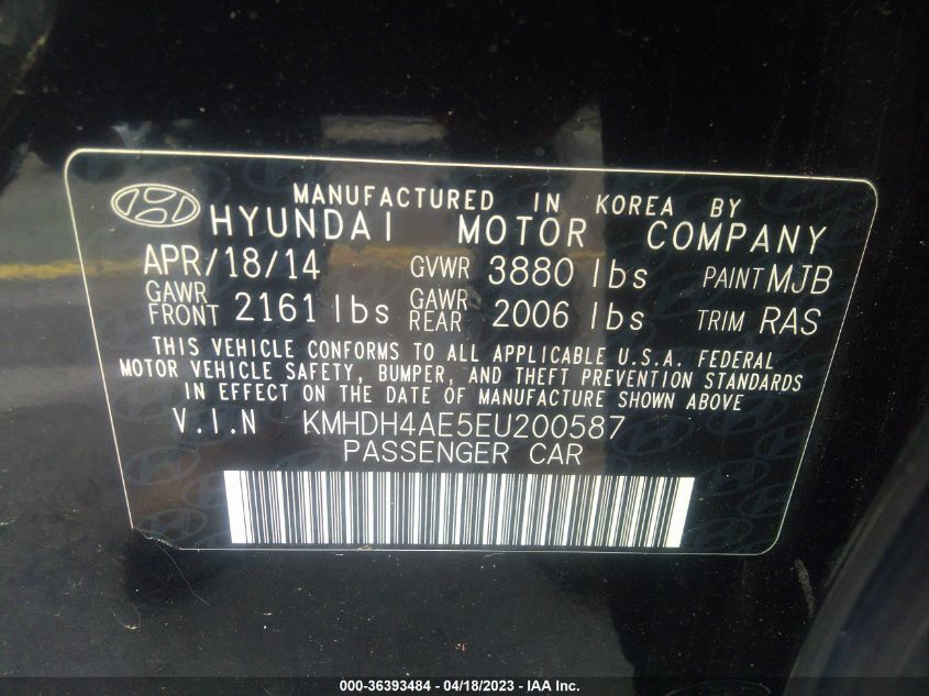 2014 HYUNDAI ELANTRA LIMITED - KMHDH4AE5EU200587