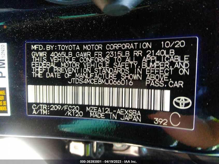 2021 TOYOTA COROLLA SE/NIGHTSHADE/APEX SE - JTDS4MCE8MJ066016