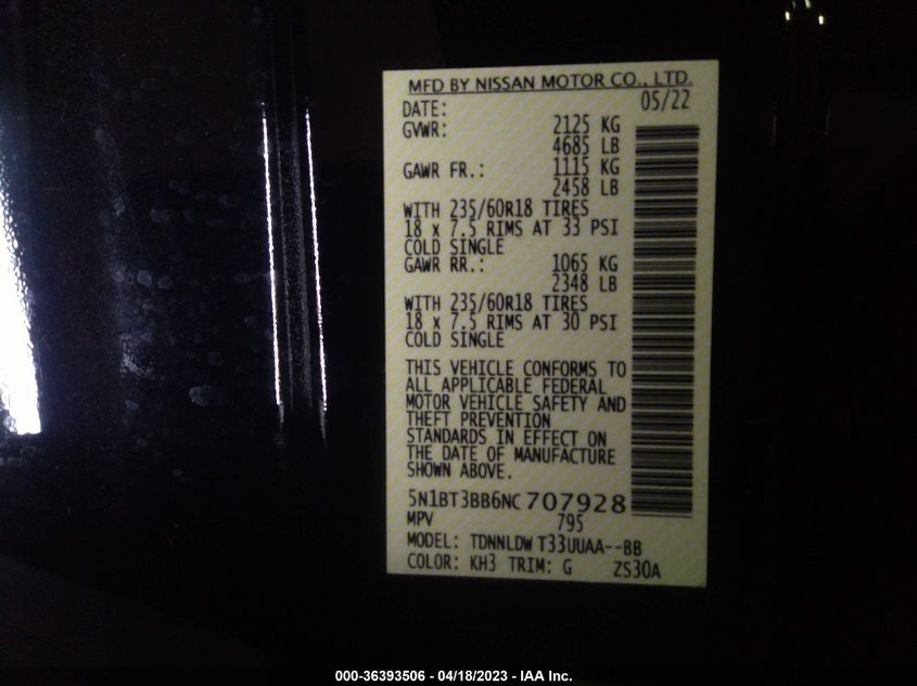 2022 NISSAN ROGUE SV - 5N1BT3BB6NC707928