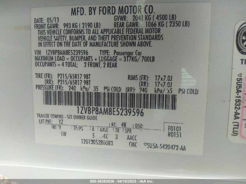 2014 FORD MUSTANG V6 - 1ZVBP8AM8E5239596