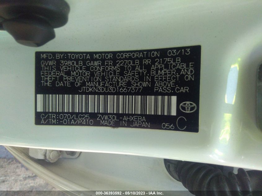 2013 TOYOTA PRIUS ONE/TWO/THREE/FOUR/FIVE - JTDKN3DU3D1667377