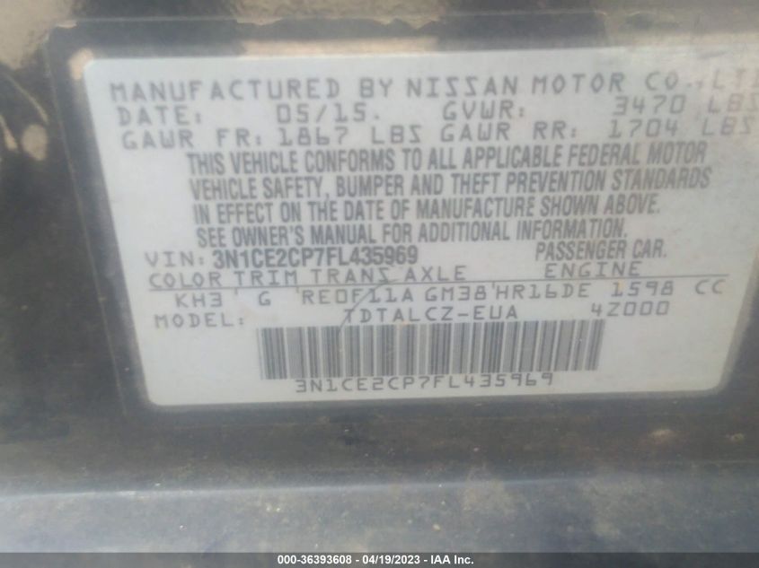 2015 NISSAN VERSA NOTE S PLUS - 3N1CE2CP7FL435969
