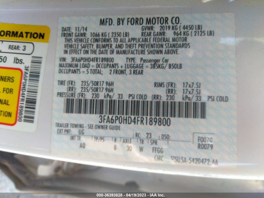 2015 FORD FUSION SE - 3FA6P0HD4FR189800