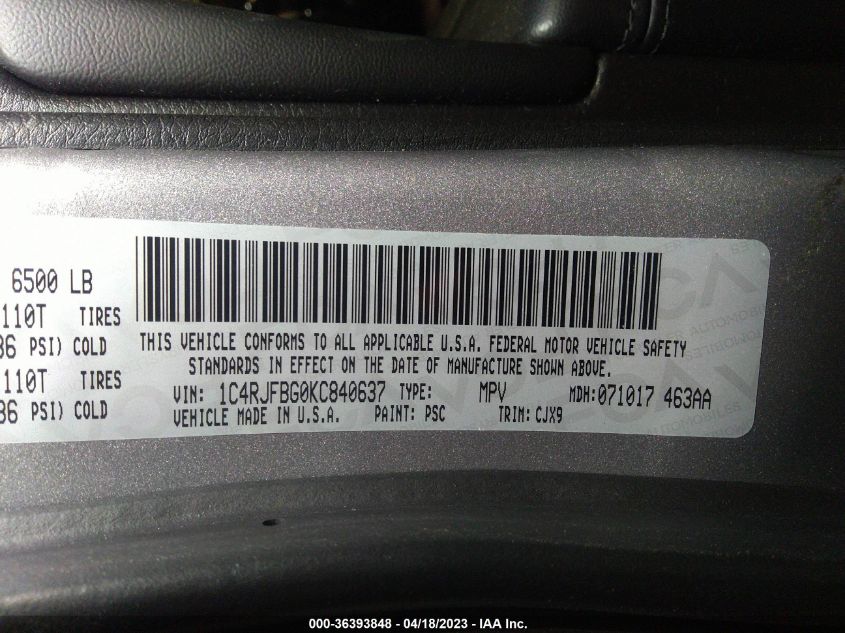 2019 JEEP GRAND CHEROKEE LIMITED - 1C4RJFBG0KC840637
