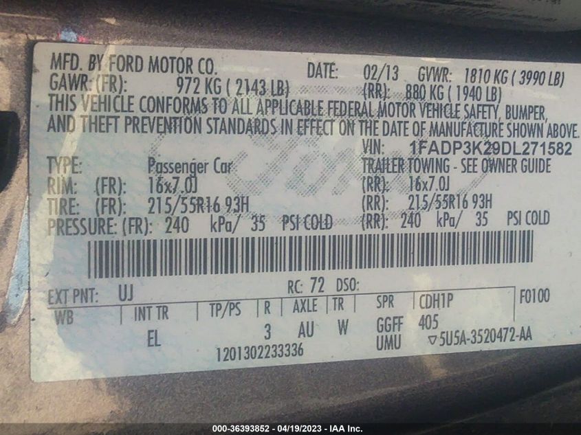 2013 FORD FOCUS SE - 1FADP3K29DL271582