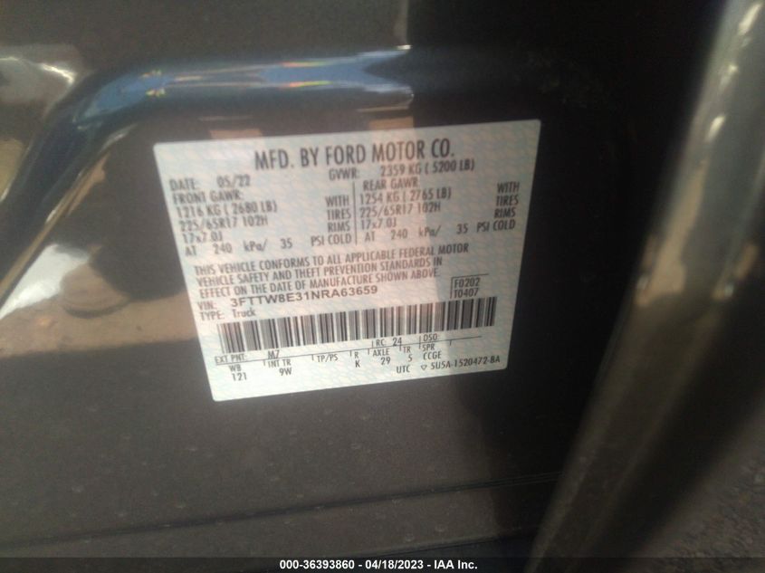 2022 FORD MAVERICK XL 3FTTW8E31NRA63659