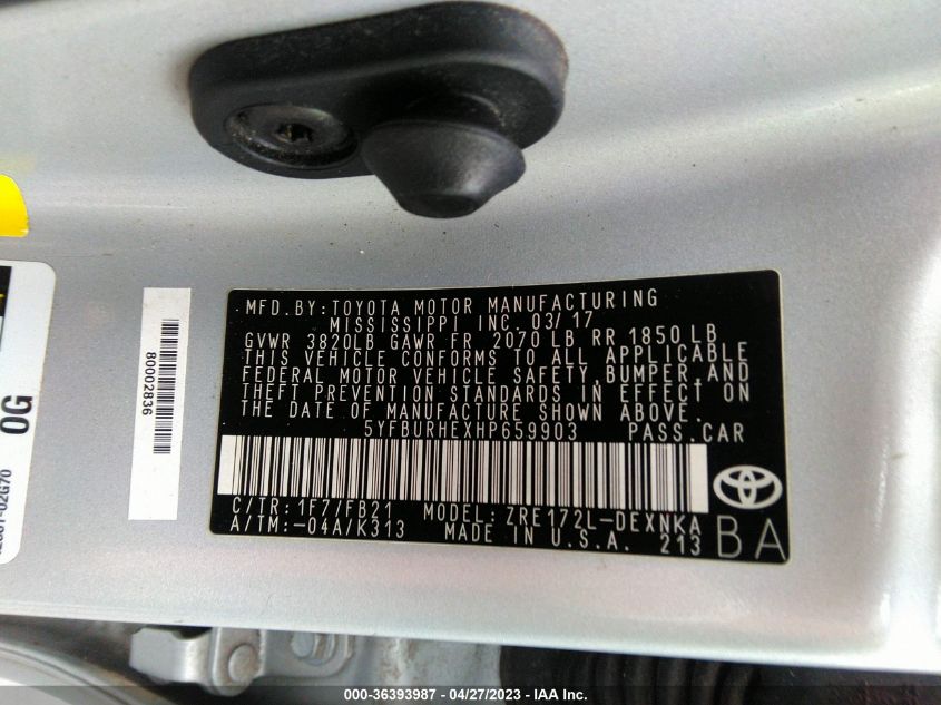 2017 TOYOTA COROLLA LE - 5YFBURHEXHP659903