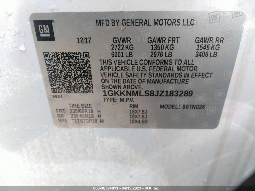 2018 GMC ACADIA SLT - 1GKKNMLS8JZ183289