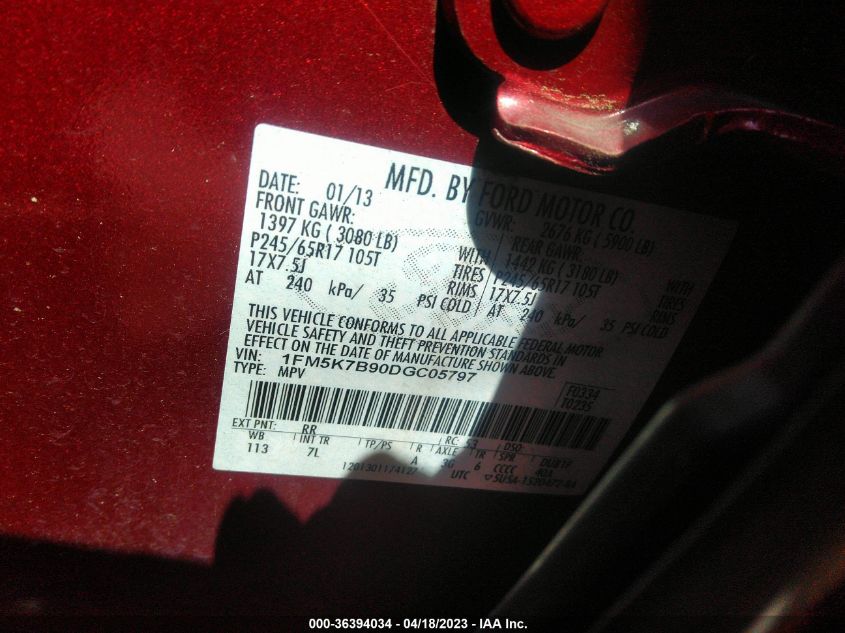 2013 FORD EXPLORER BASE - 1FM5K7B90DGC05797