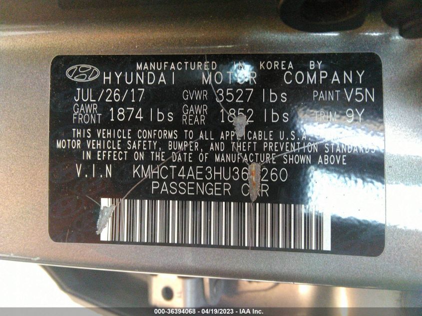 2017 HYUNDAI ACCENT SE - KMHCT4AE3HU368260