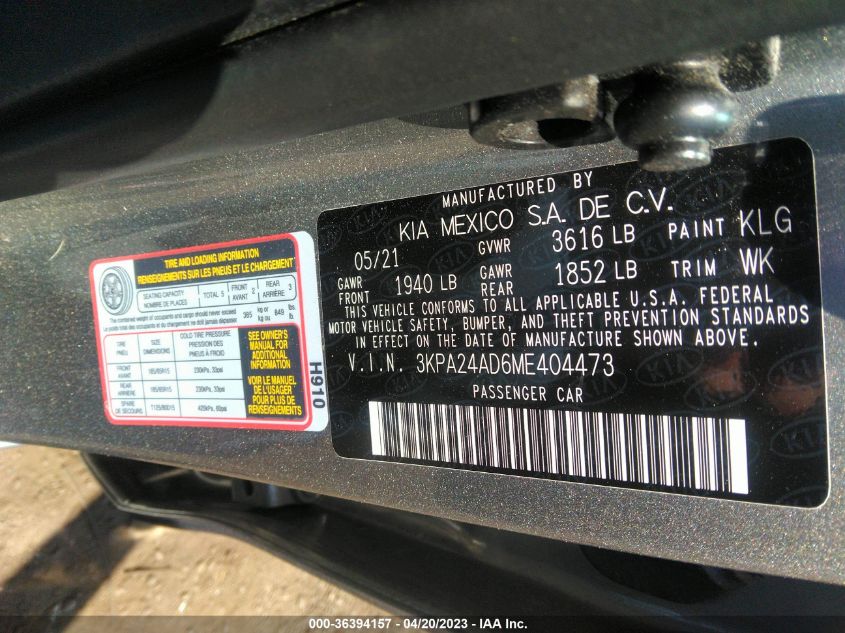 2021 KIA RIO S - 3KPA24AD6ME404473