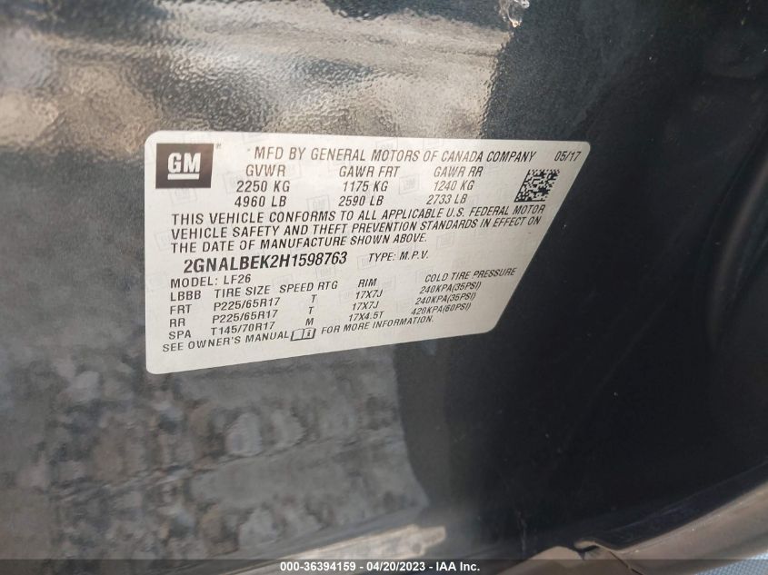 2017 CHEVROLET EQUINOX LS - 2GNALBEK2H1598763