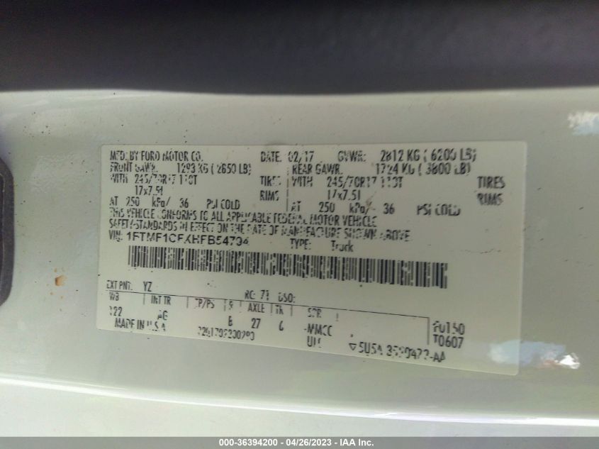 2017 FORD F-150 XL/XLT - 1FTMF1CFXHFB54794