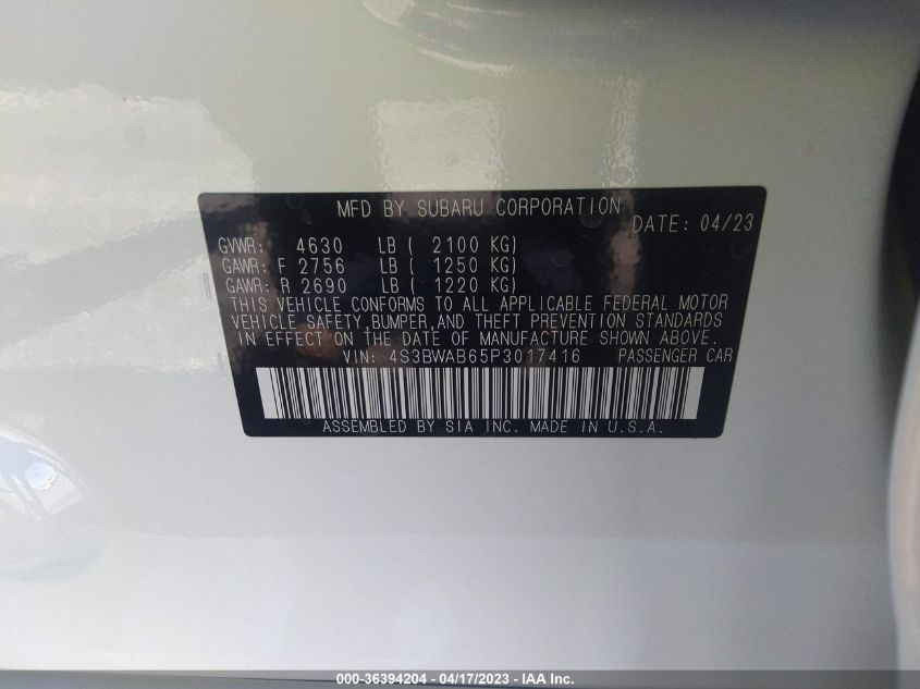 2023 SUBARU LEGACY - 4S3BWAB65P3017416