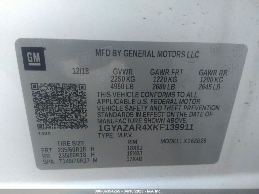 2019 CADILLAC XT4 FWD LUXURY 1GYAZAR4XKF139911