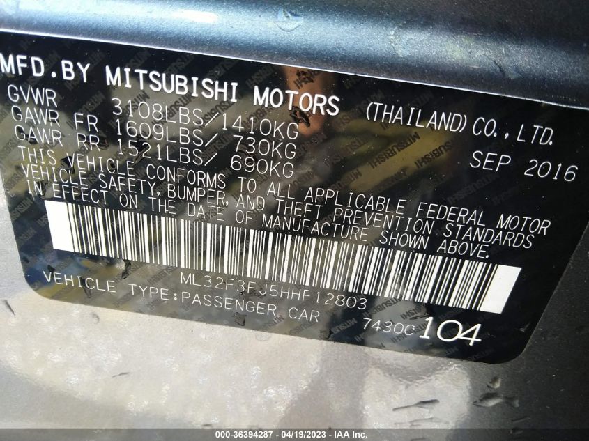 2017 MITSUBISHI MIRAGE G4 ES - ML32F3FJ5HHF12803