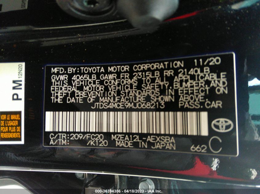 2021 TOYOTA COROLLA SE/NIGHTSHADE/APEX SE - JTDS4MCE9MJ068213