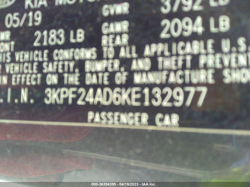 2019 KIA FORTE FE - 3KPF24AD6KE132977