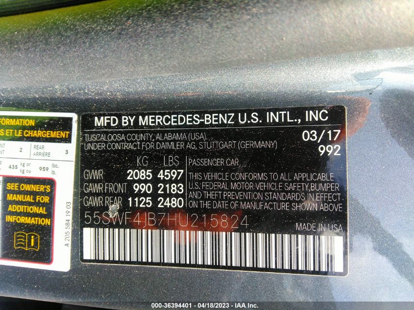 2017 MERCEDES-BENZ C-CLASS C 300 - 55SWF4JB7HU215824