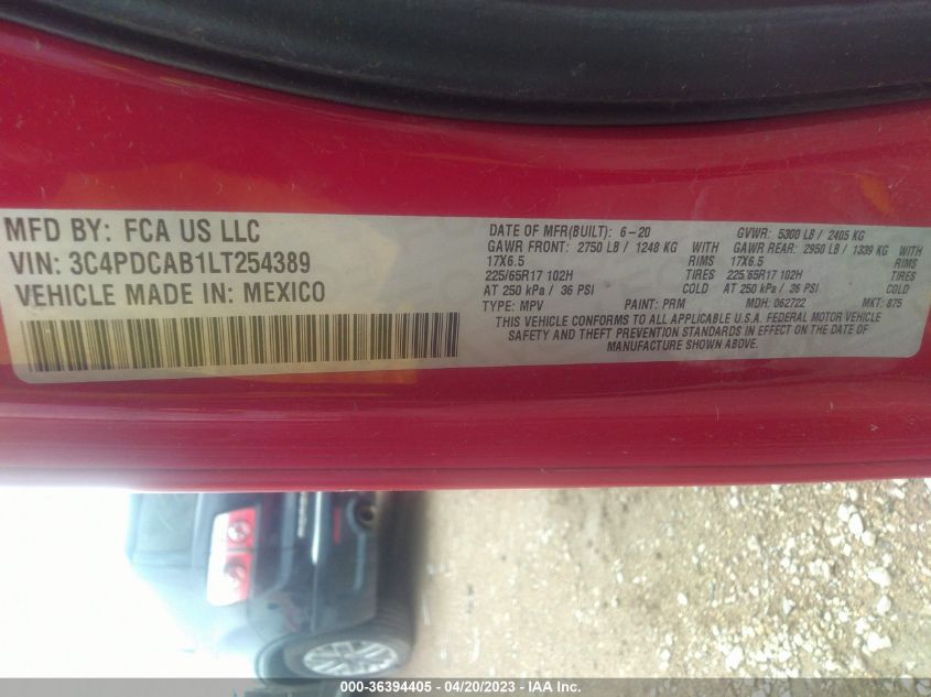 2020 DODGE JOURNEY SE VALUE - 3C4PDCAB1LT254389