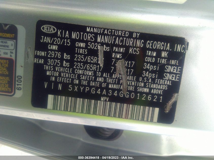 2016 KIA SORENTO LX - 5XYPG4A34GG012621