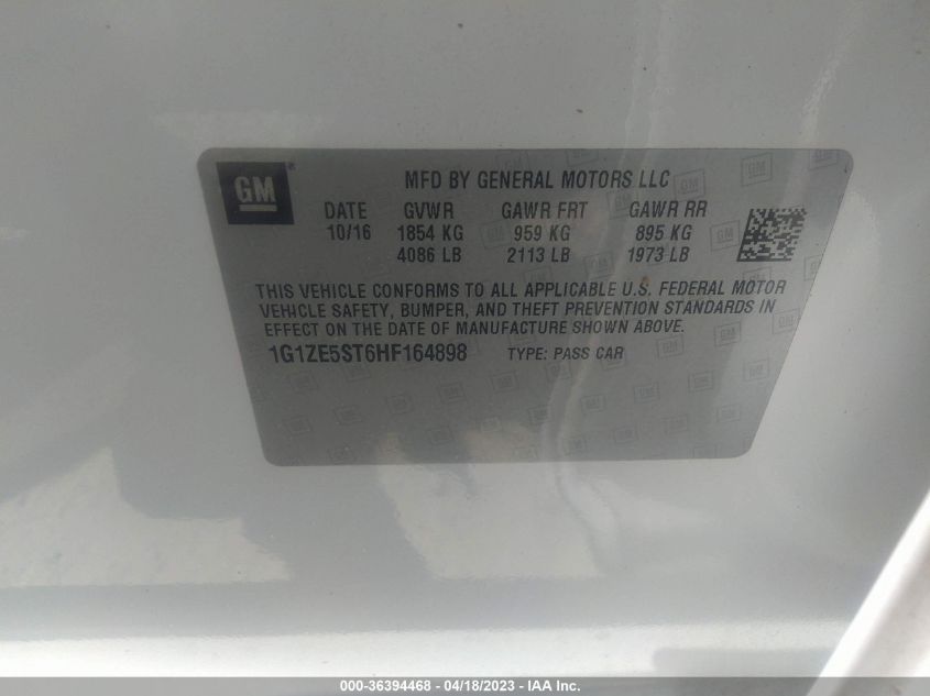 2017 CHEVROLET MALIBU LT - 1G1ZE5ST6HF164898