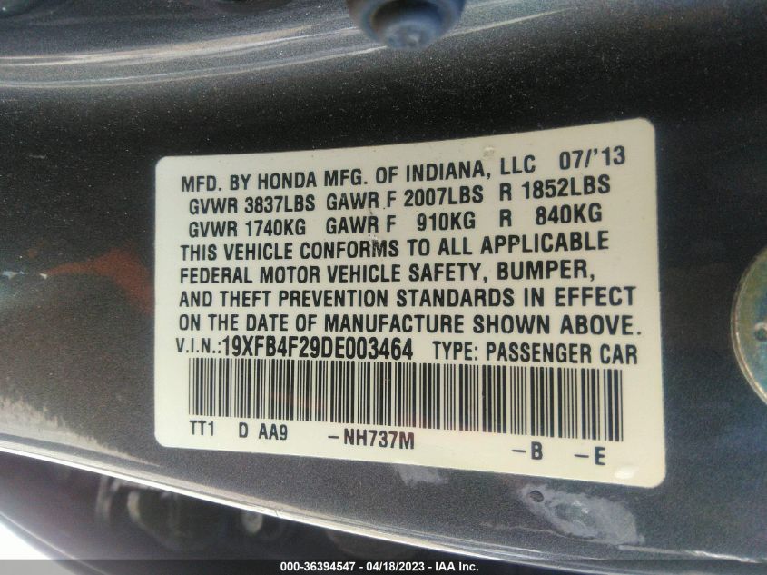 2013 HONDA CIVIC HYBRID - 19XFB4F29DE003464