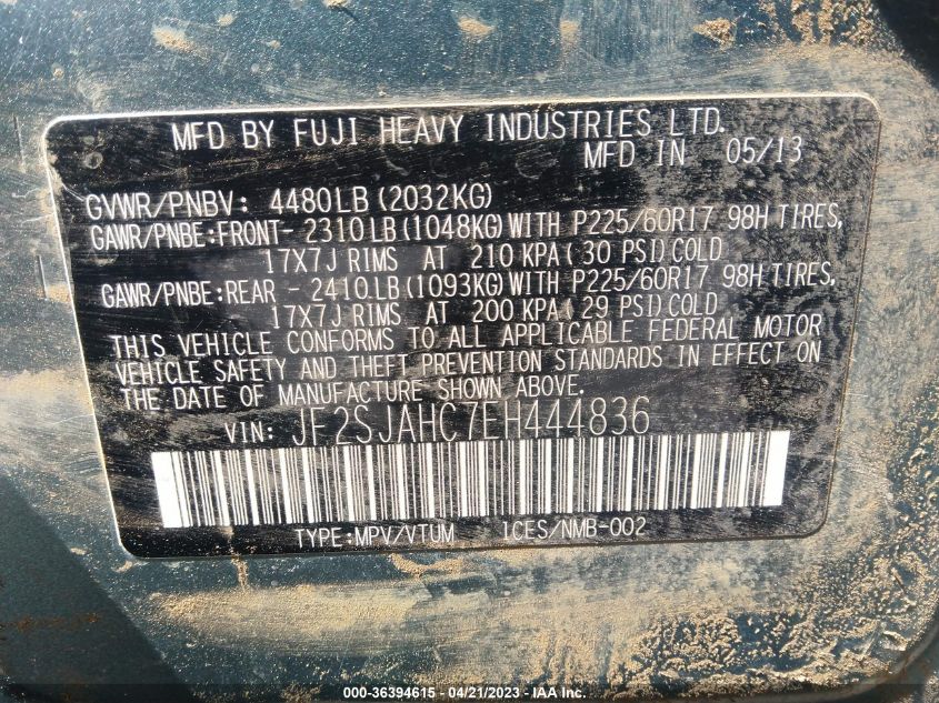 2014 SUBARU FORESTER 2.5I LIMITED - JF2SJAHC7EH444836