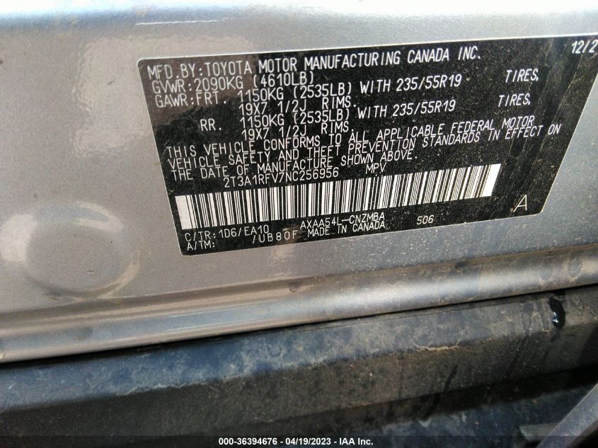 2022 TOYOTA RAV4 XLE PREMIUM - 2T3A1RFV7NC256956