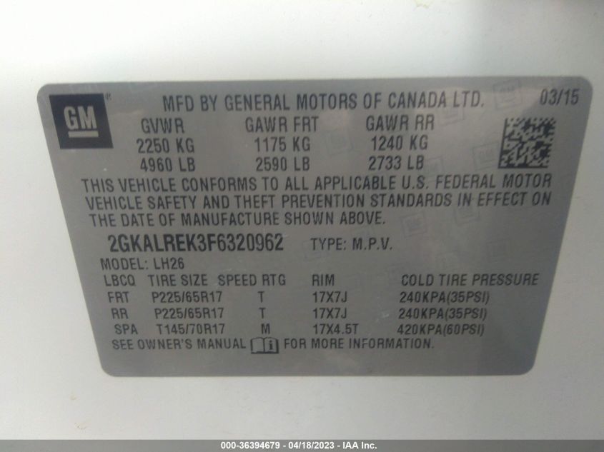 2015 GMC TERRAIN SLE - 2GKALREK3F6320962