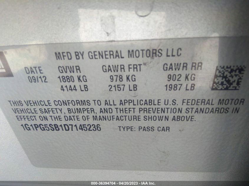 2013 CHEVROLET CRUZE LTZ - 1G1PG5SB1D7145236