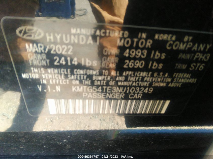 2022 GENESIS G70 3.3T KMTG54TE3NU103249