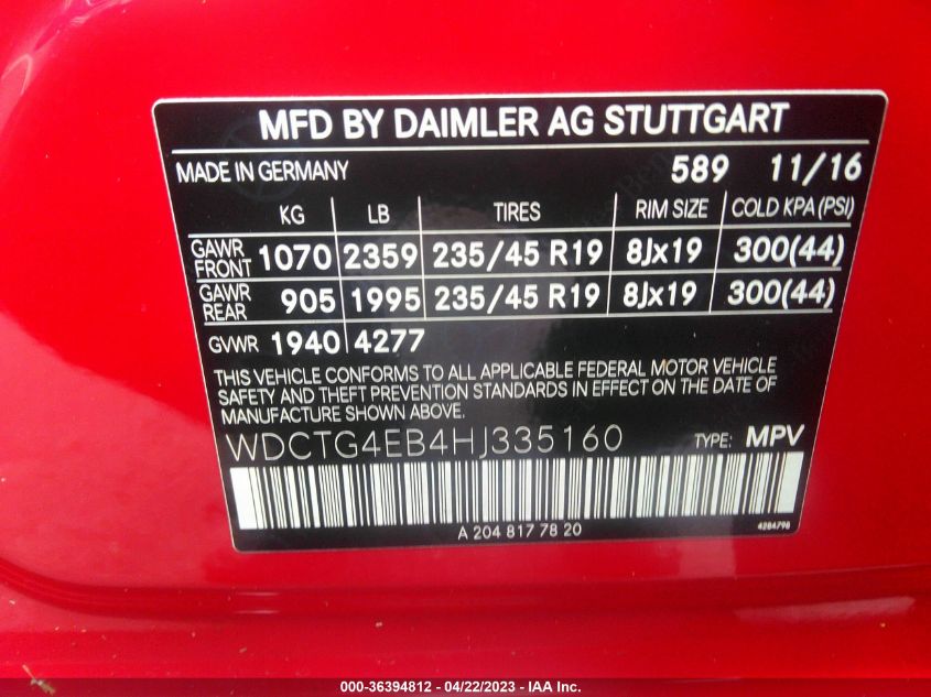 2017 MERCEDES-BENZ GLA GLA 250 - WDCTG4EB4HJ335160