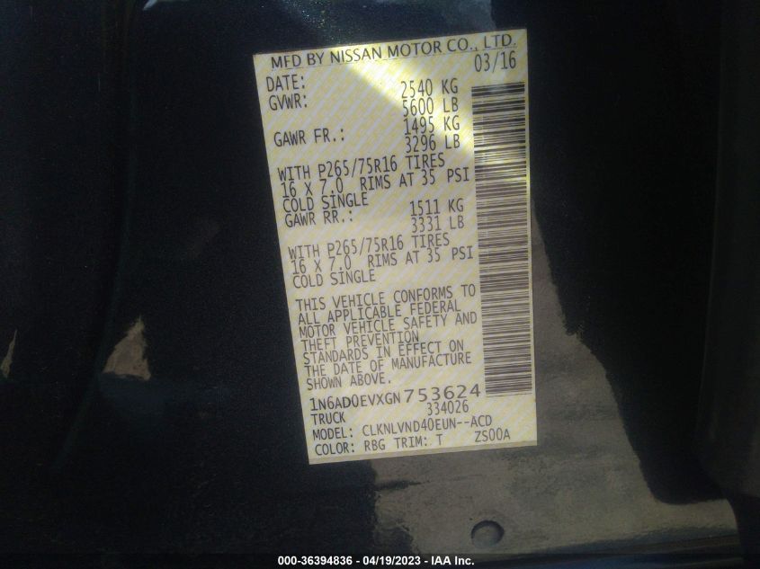 2016 NISSAN FRONTIER PRO-4X - 1N6AD0EVXGN753624