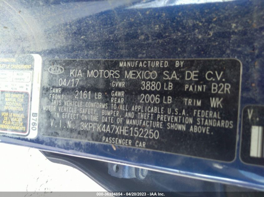 2017 KIA FORTE LX - 3KPFK4A7XHE152250