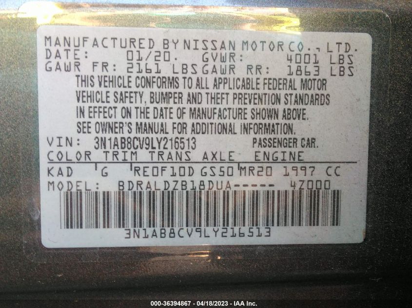 2020 NISSAN SENTRA SV - 3N1AB8CV9LY216513